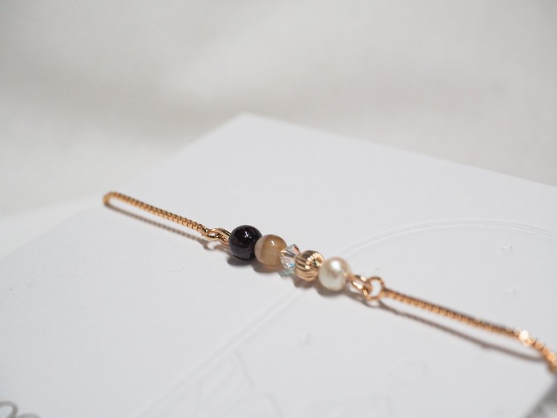 石榴石 小金球可调节手链 - 手链/手环 - 宝石 红色