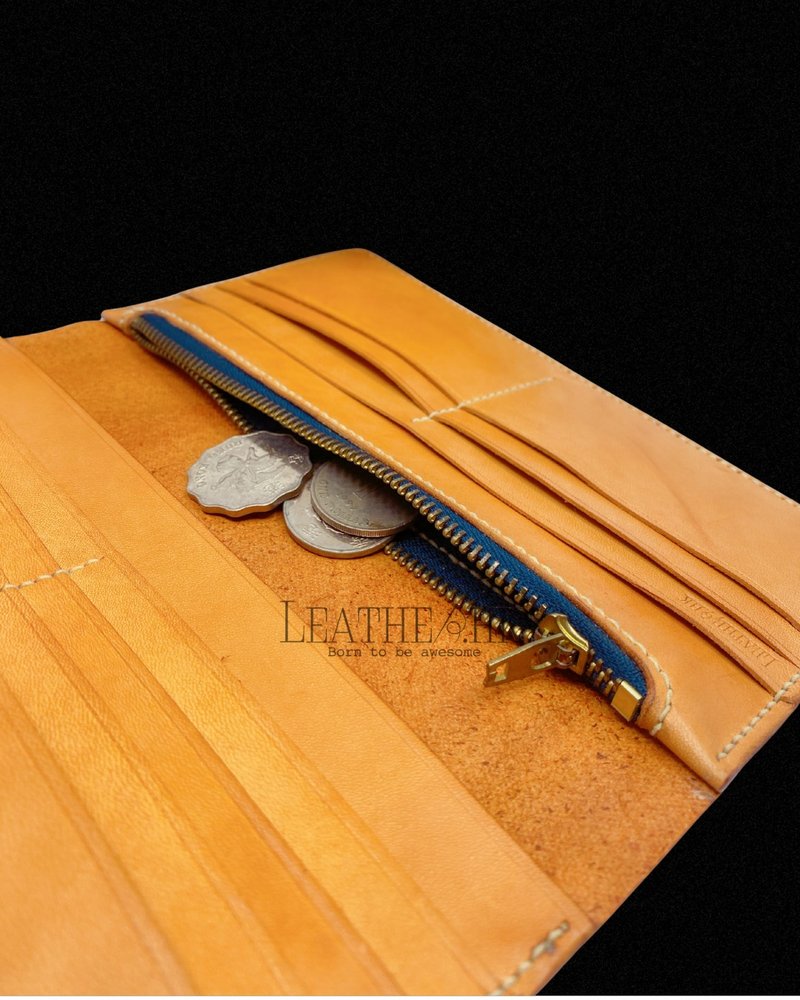 全手工皮革多卡位零钱位长钱包 - 皮夹/钱包 - 真皮 咖啡色