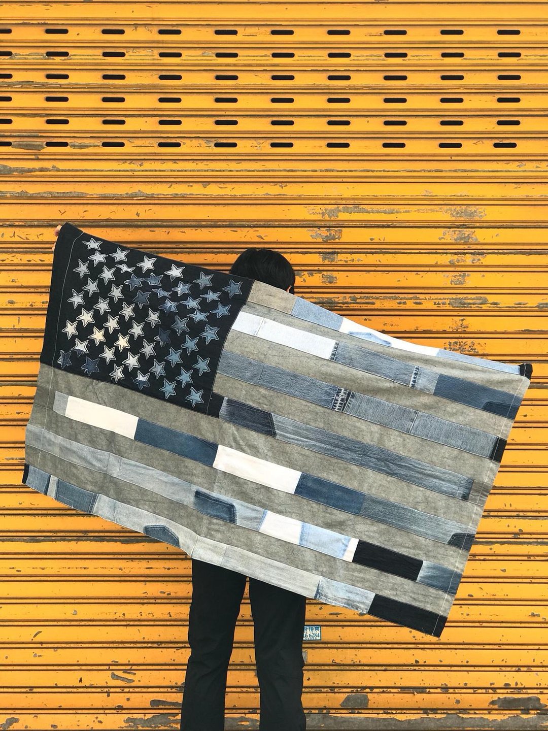 Denim remade US flag - 围巾/披肩 - 棉 蓝色