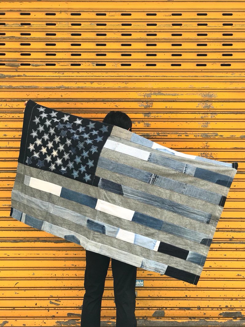 Denim remade US flag - 围巾/披肩 - 棉．麻 蓝色