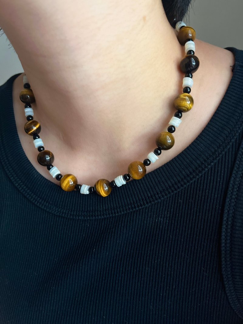 可盐可甜 秋日虎眼石项链 - 项链 - 水晶 黑色