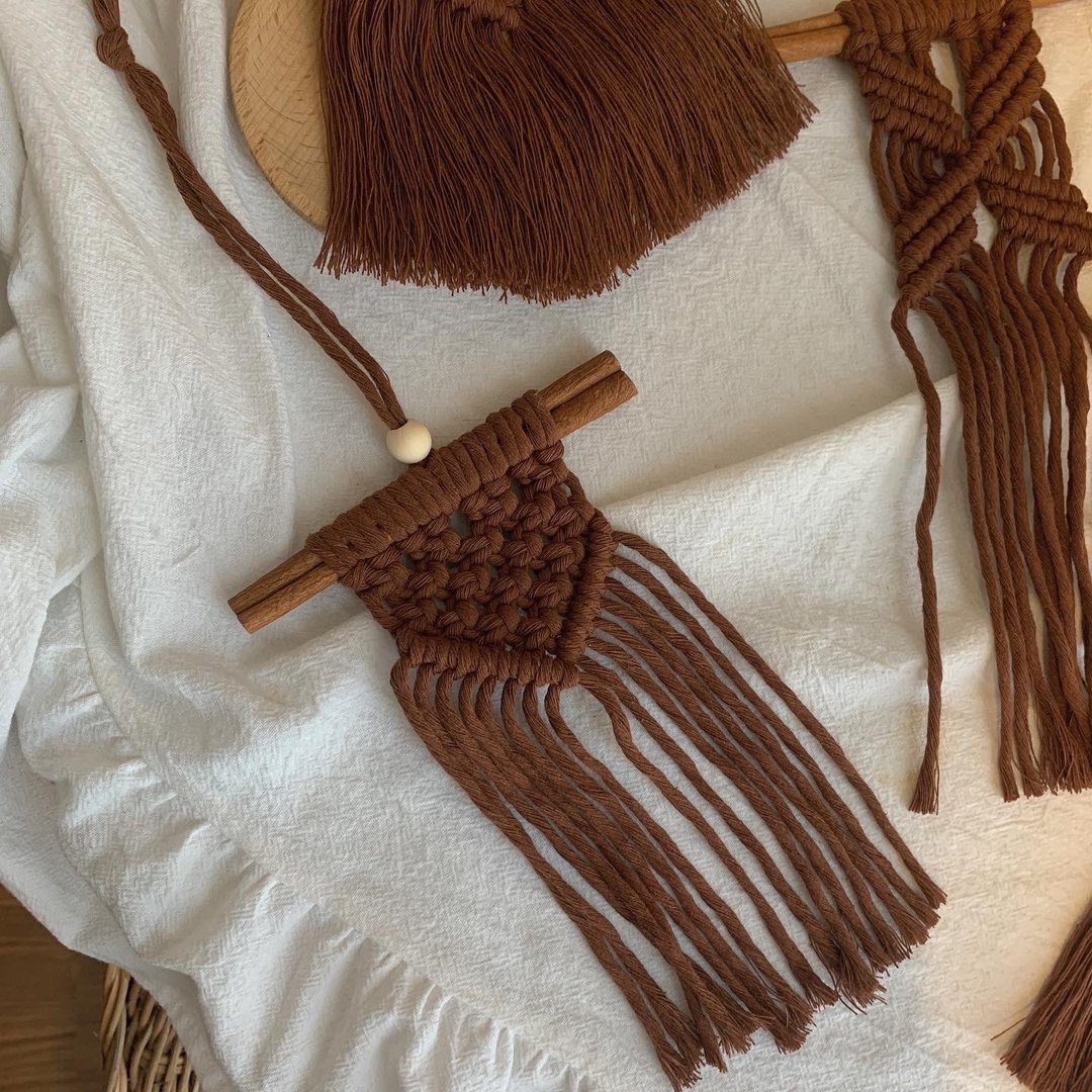 Macrame 肉桂卷 波希米亚 编织 经典珠珠 小型挂饰 - 摆饰 - 棉 白色