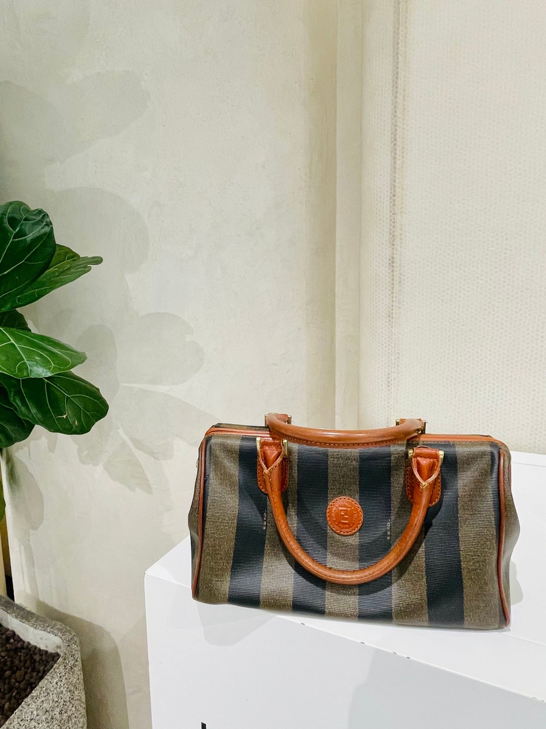 Fendi 芬迪中古条纹波士顿包 - 手提包/手提袋 - 防水材质 咖啡色