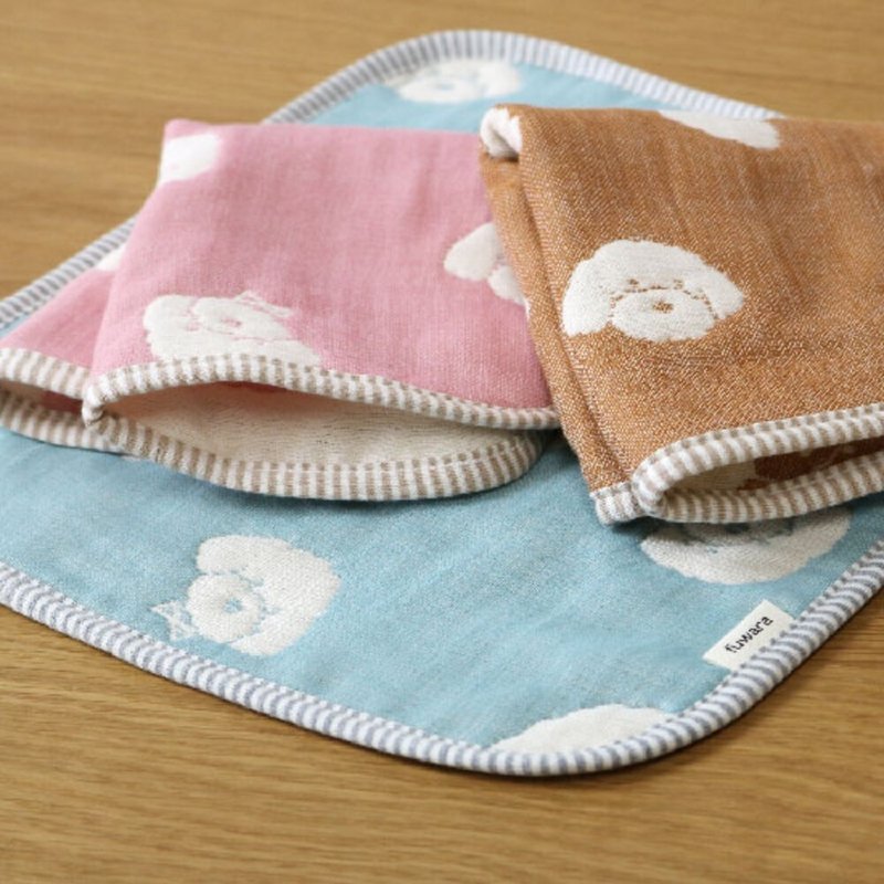 【日本fuwara六重纱手帕】可爱贵宾狗-三色 - 手帕/方巾 - 棉．麻 多色