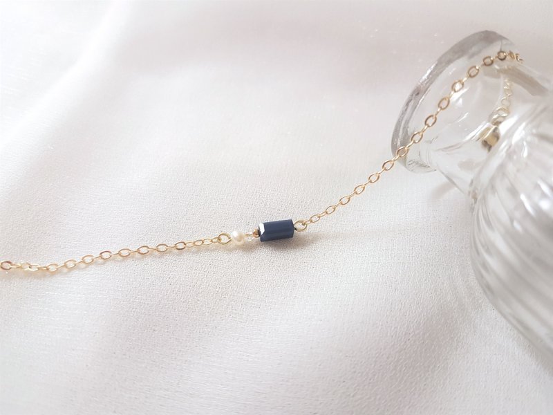 深蓝 玻璃水晶 珍珠 细手链 - 手链/手环 - 水晶 蓝色