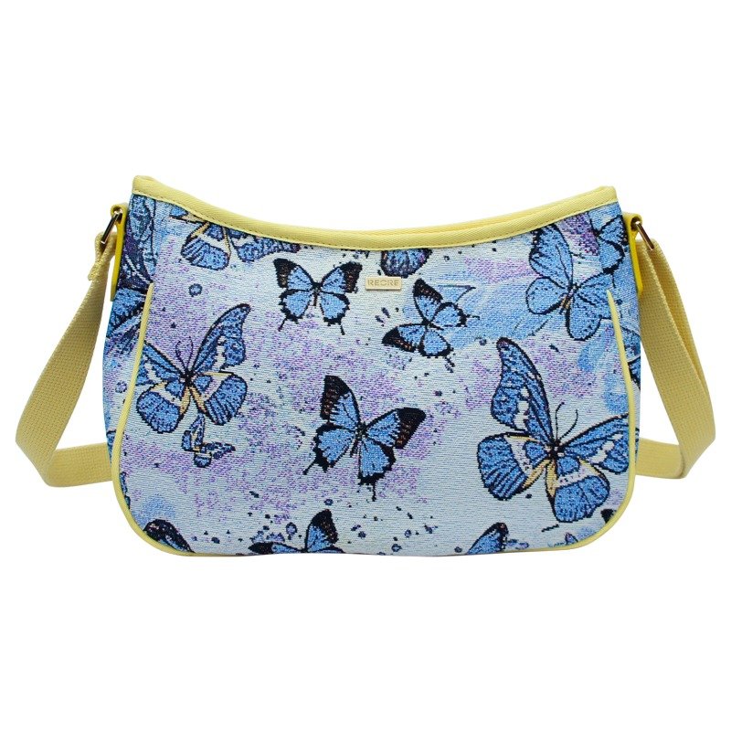 弯月斜背包 防泼水 平织缇花 紫恋蝶 - 侧背包/斜挎包 - 其他材质 黄色