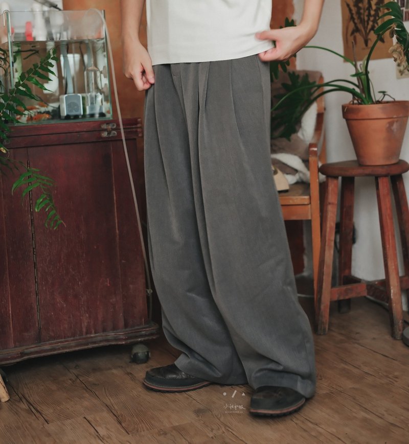 滑顺浓郁奶油灰隐藏腰扣宽西装裤 - 2色 - 男士长裤 - 聚酯纤维 黑色