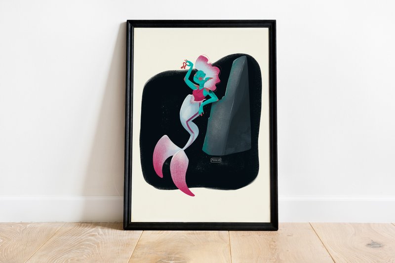 印刷在海报/包/T恤/明信片上的美人鱼插图 - 电子手绘真人画像/绘画/插画 - 其他材质 