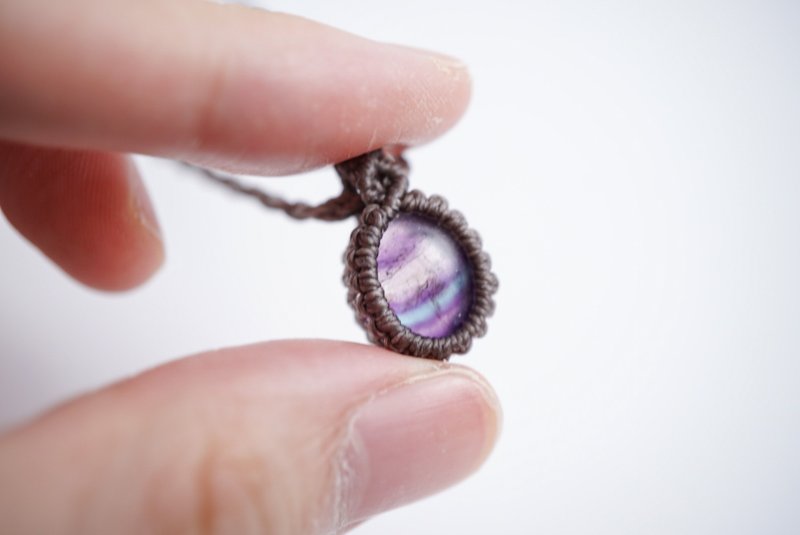 萤石 蜡线编织颈绳 - 项链 - 宝石 紫色