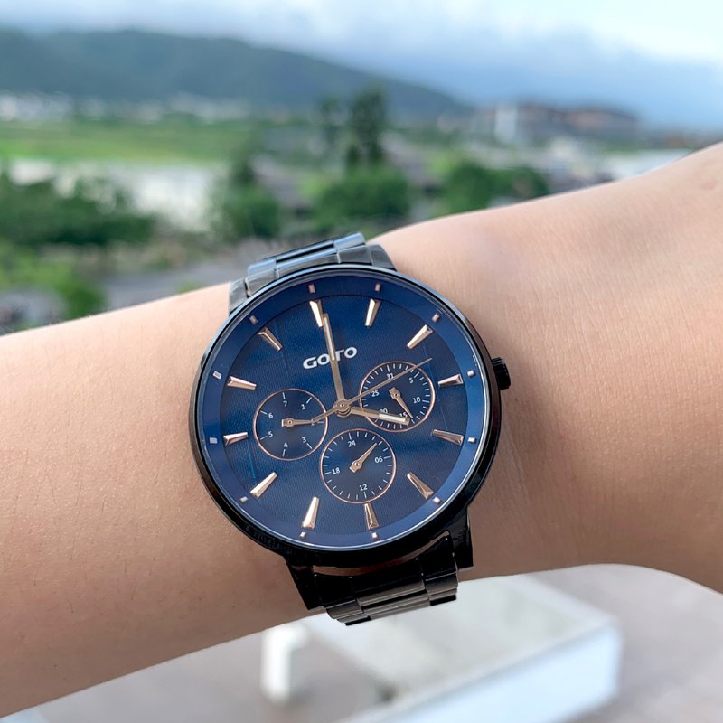 GOTO-Nostalgia怀旧系列-压花玻璃-十字花-全蓝 - 女表 - 不锈钢 蓝色