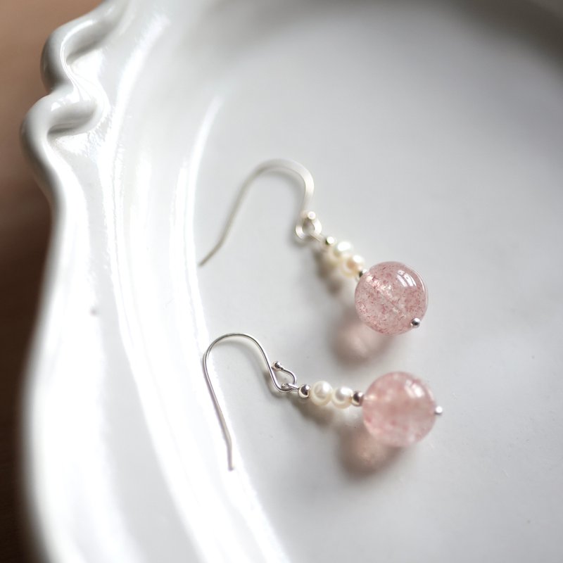 花见坂草莓晶纯银耳环　可改耳夹 - 耳环/耳夹 - 半宝石 粉红色