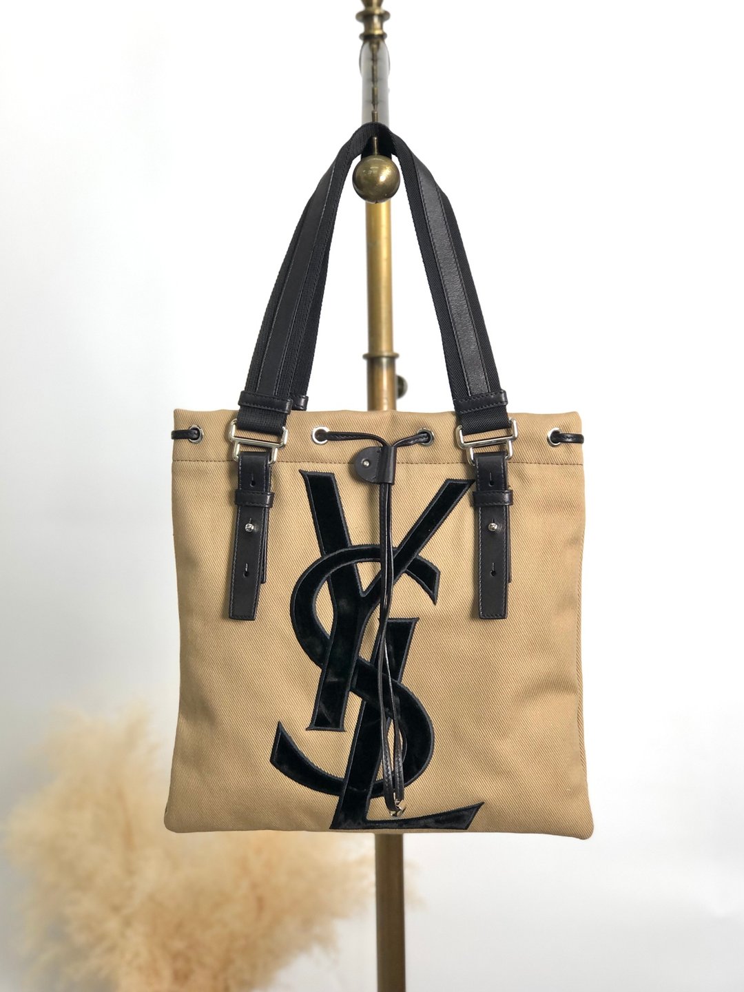 [日本直送，全新二手包] Yves Saint Laurent 米色 Cassandra Kahala 帆布复古托特包 (tc7pge) - 手提包/手提袋 - 棉 咖啡色