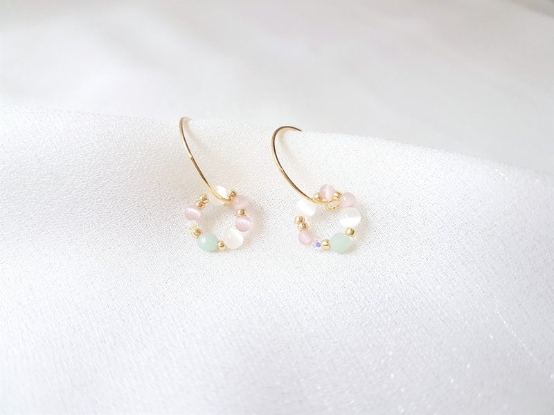 花嫁 · 天河石 猫眼石 水晶 软金属圈 耳环 - 耳环/耳夹 - 半宝石 多色