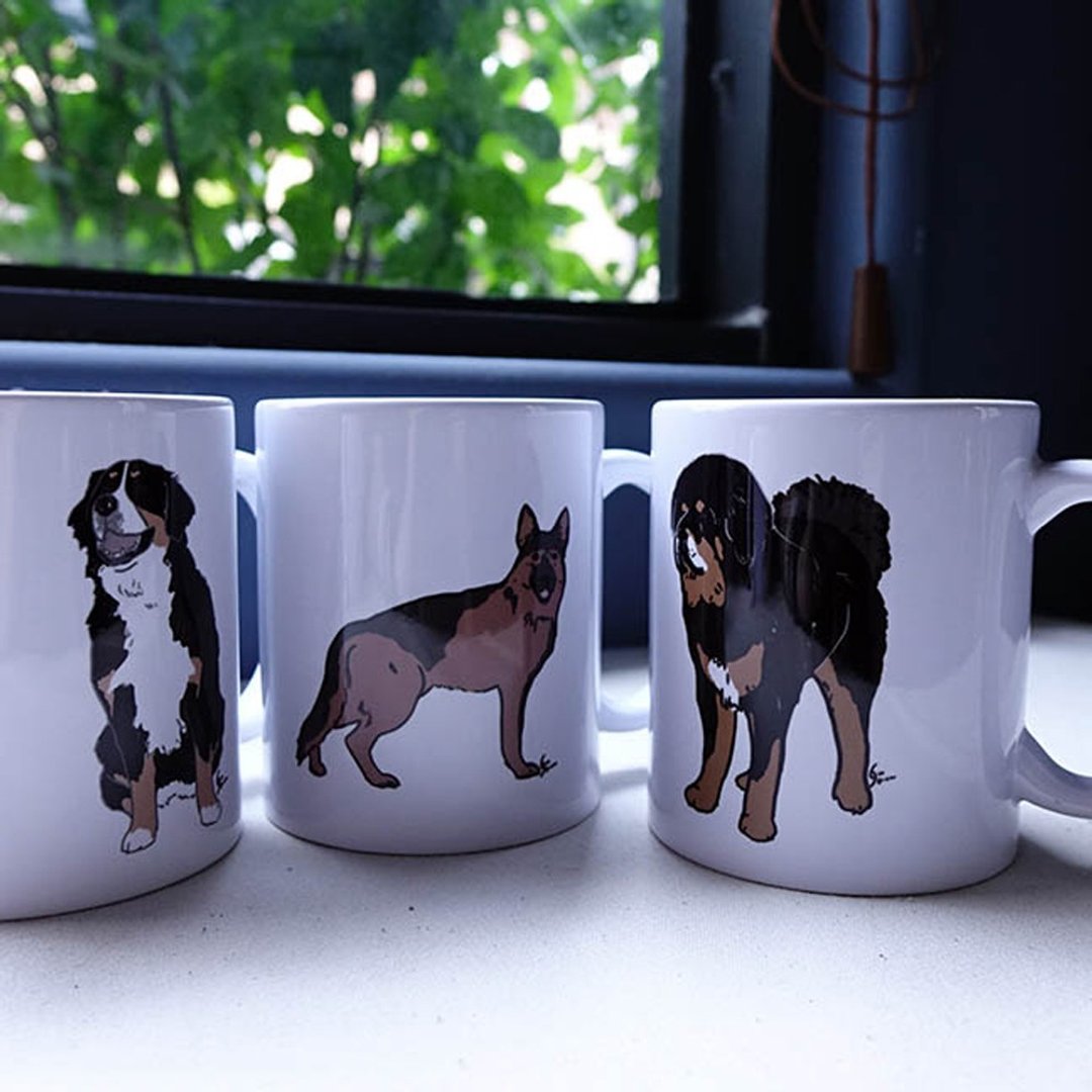 伯恩山犬德国狼犬藏獒陶瓷马克杯-可加购定制名字  礼物 - 咖啡杯/马克杯 - 陶 黑色