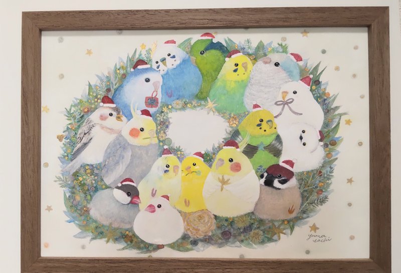 木制画框原画【圣诞鹦鹉花环】 - 海报/装饰画/版画 - 纸 绿色