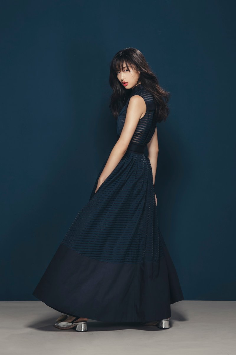 条纹拼接长宽裙（蓝） - 裙子 - 棉．麻 多色