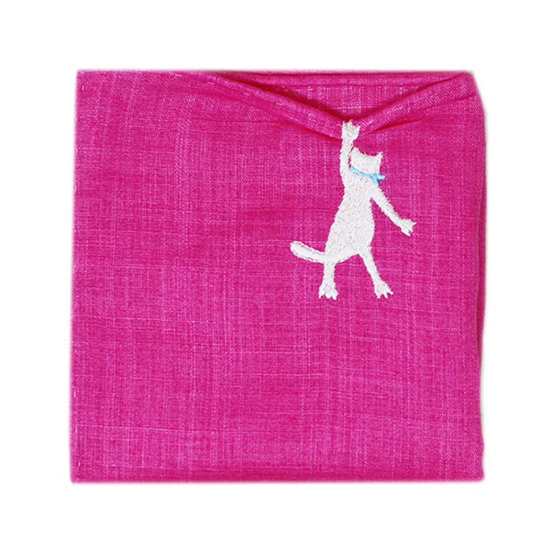 HIKKOMI 猫 粉色 手帕 41×41cm 50%棉 50%麻 日本制造 礼物 - 手帕/方巾 - 棉 粉红色