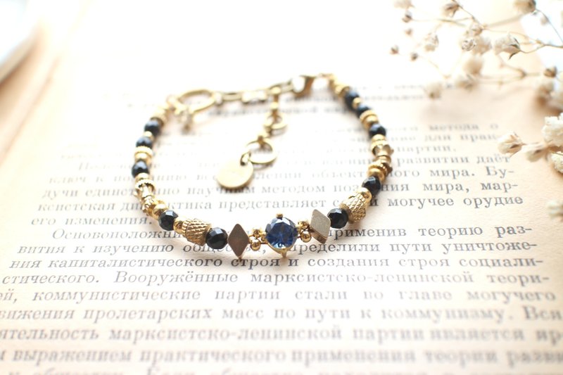 蜜黑蓝-黑玛瑙 锆石 黄铜手环 - 手链/手环 - 其他金属 黑色