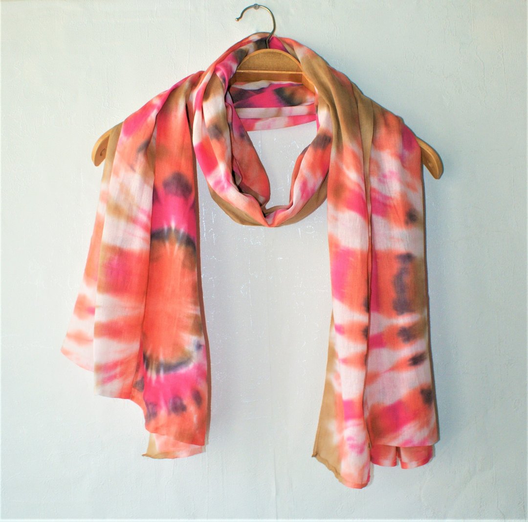 Cotton scarf Orange long tie dye scarf Handmade gift mother's day Tie dye scarf - 丝巾 - 棉 橘色