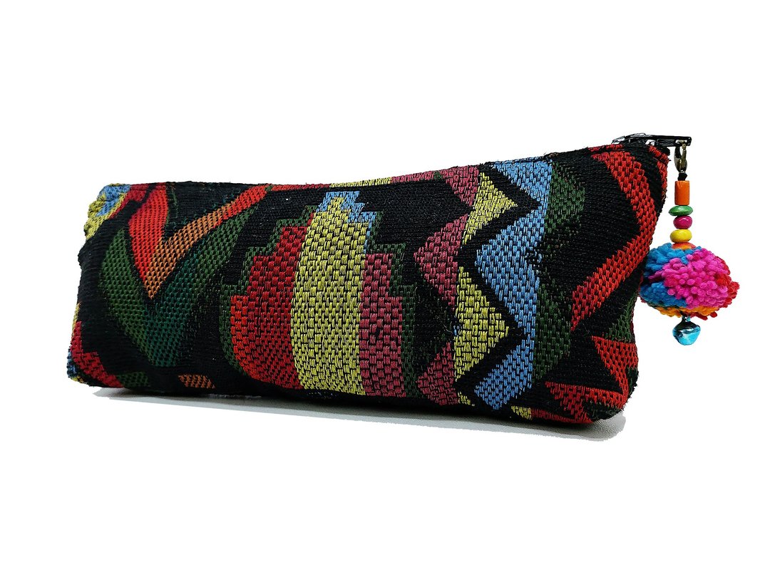 Woven Pencil Case Pen case Cotton Pencil Pouch Pom Pom Zipper Pencil Holder - 其他 - 棉 黑色