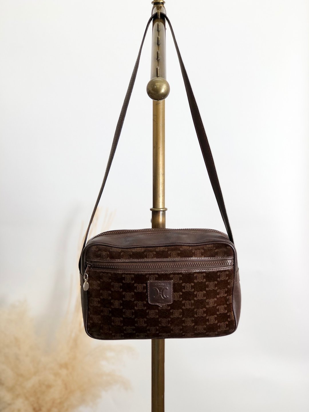 CELINE 凯旋门图腾 麂皮压纹肩背包 棕色 Vintage - 侧背包/斜挎包 - 真皮 咖啡色