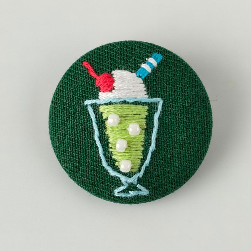 密瓜苏打汽水刺绣胸针或发圈 - 胸针 - 棉．麻 绿色