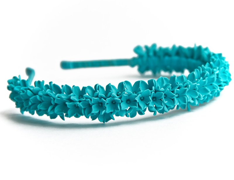 Turquoise jeweled headband Flower girl crown Floral bridal tiara - 发饰 - 粘土 