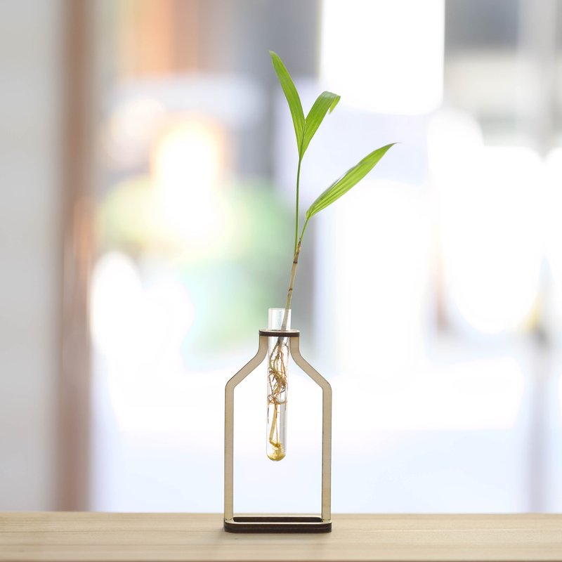 一轮插花瓶・立式・附礼盒及试管 - 花瓶/陶器 - 木头 咖啡色