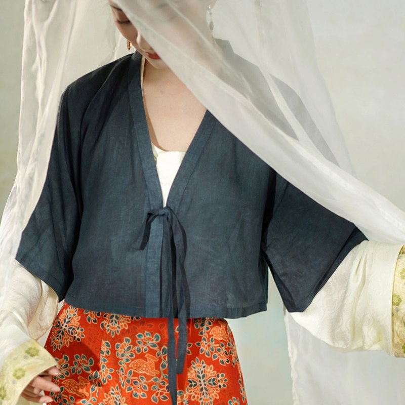 【莺草】新中式复古 宣纸肌理短上衣 - 女装上衣 - 其他材质 多色