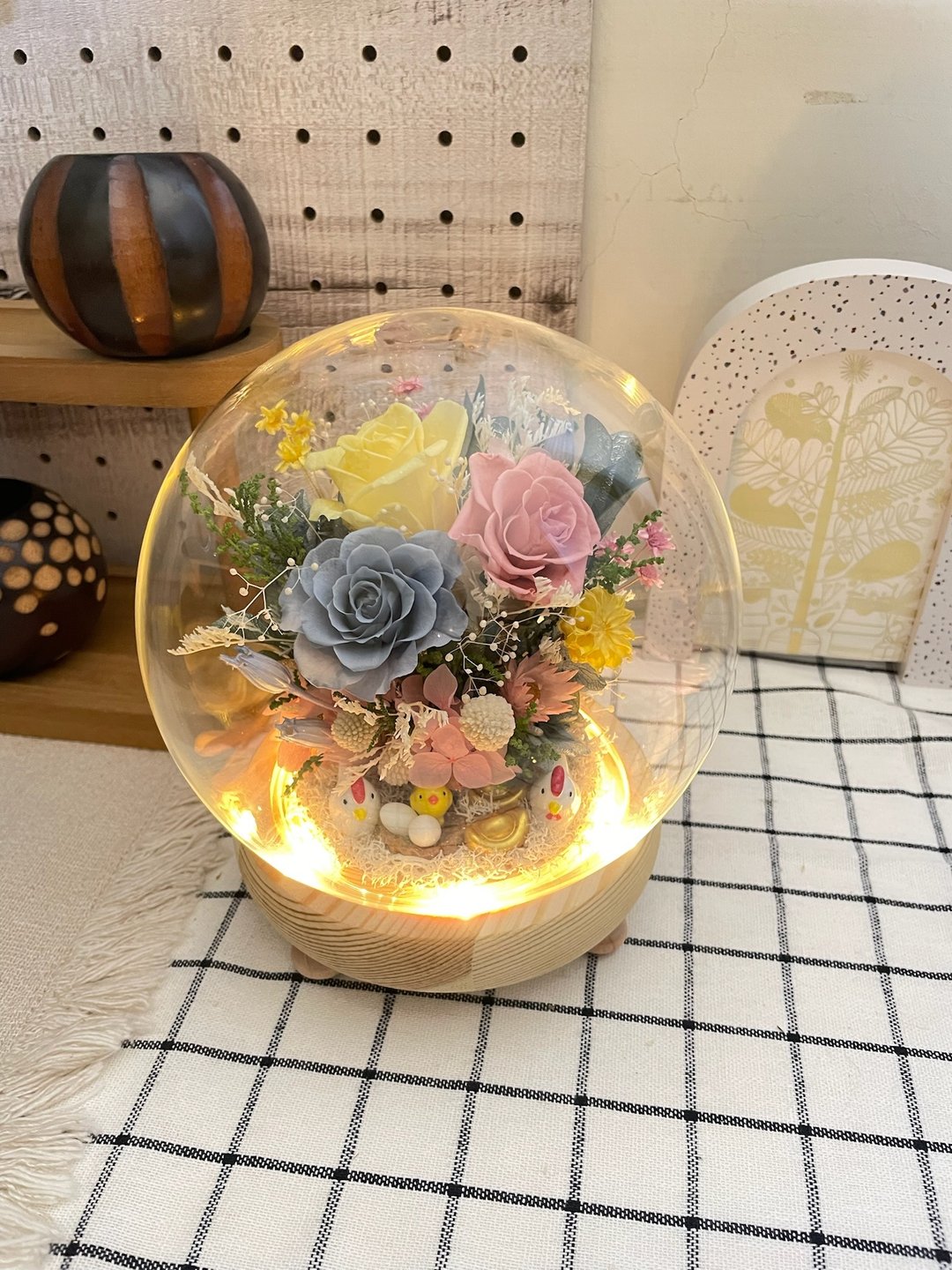 新婚入厝礼物/带路鸡/起家鸡/玻璃花盅/带灯串小夜灯 - 干燥花/捧花 - 植物．花 多色