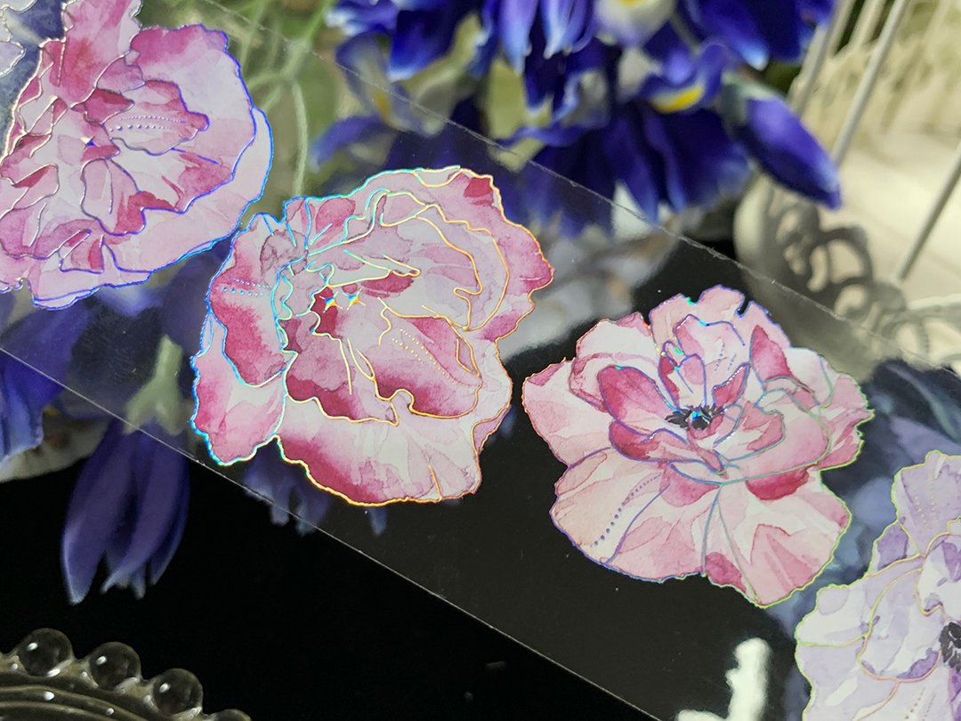 銀蓮花 造景 PET 纸胶带 鐳射銀 特殊工藝 - 纸胶带 - 纸 多色