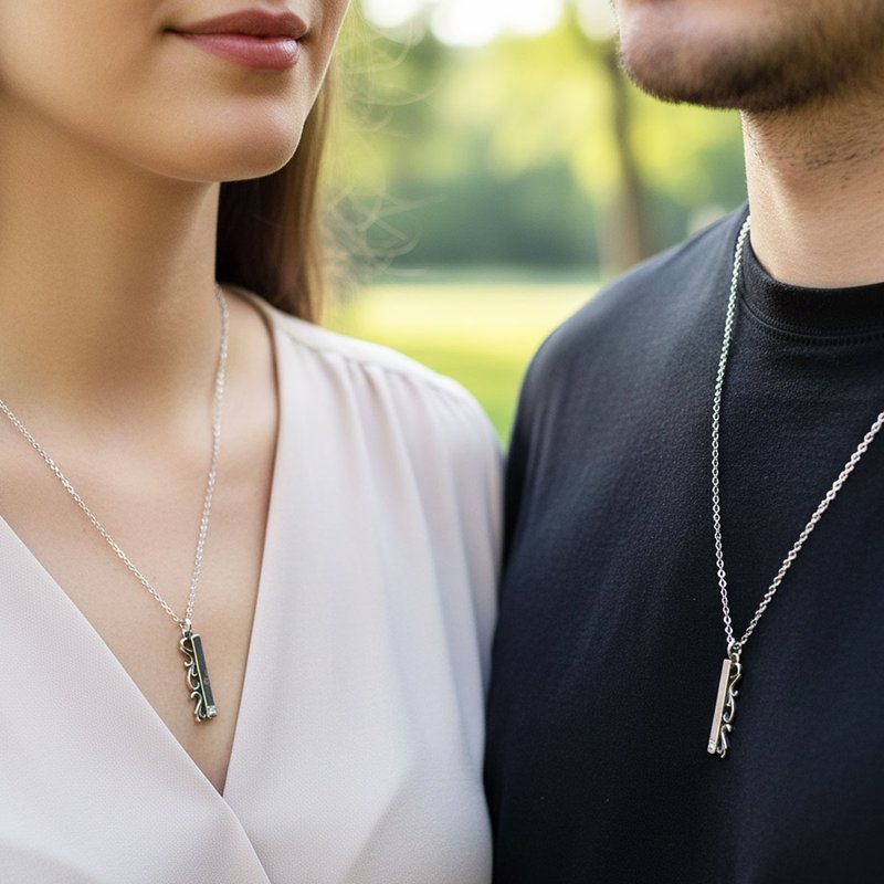 【比法一生】纯银对坠—唐草记忆 情侣对坠 定制化雷射刻字 - 项链 - 银 银色