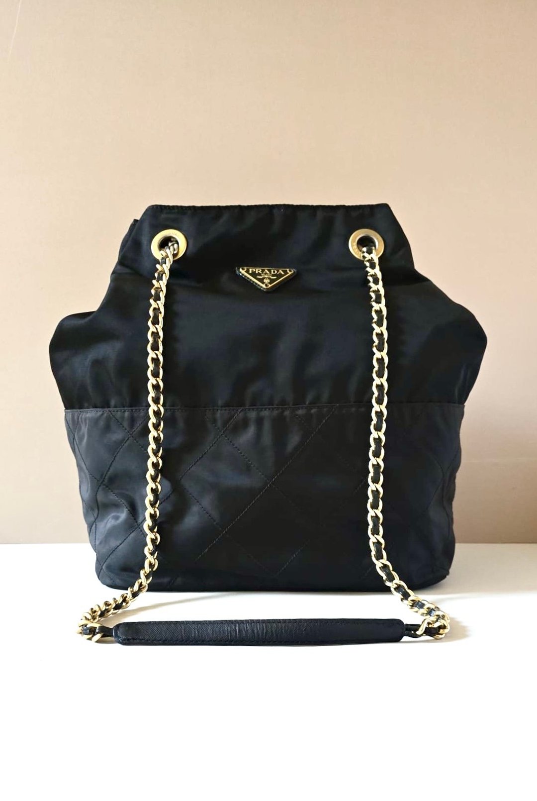 绝版古董包 两用 Prada 黑金链子水桶包 侧背包 斜背包 托特包 中古 - 侧背包/斜挎包 - 尼龙 黑色