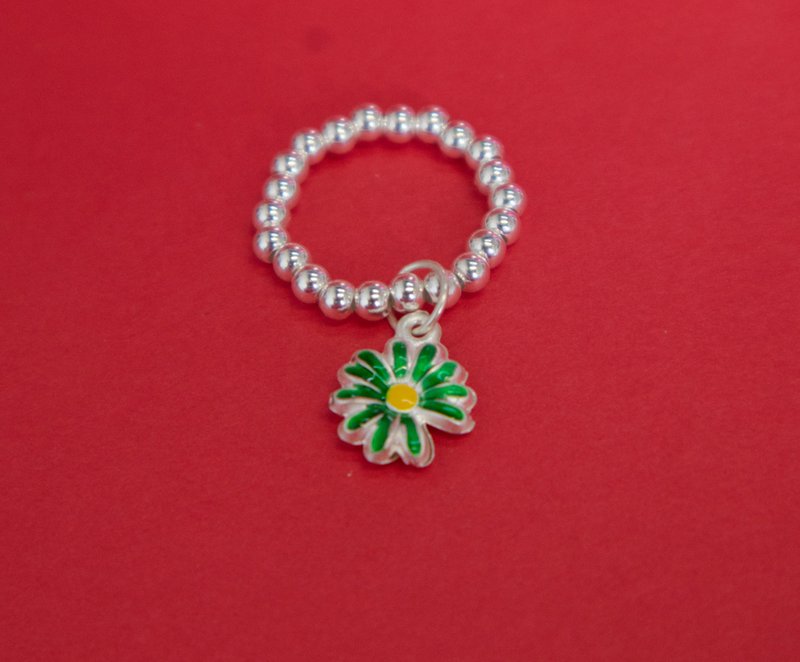 向日葵925纯银珠弹性戒指-绿色 - 戒指 - 纯银 绿色