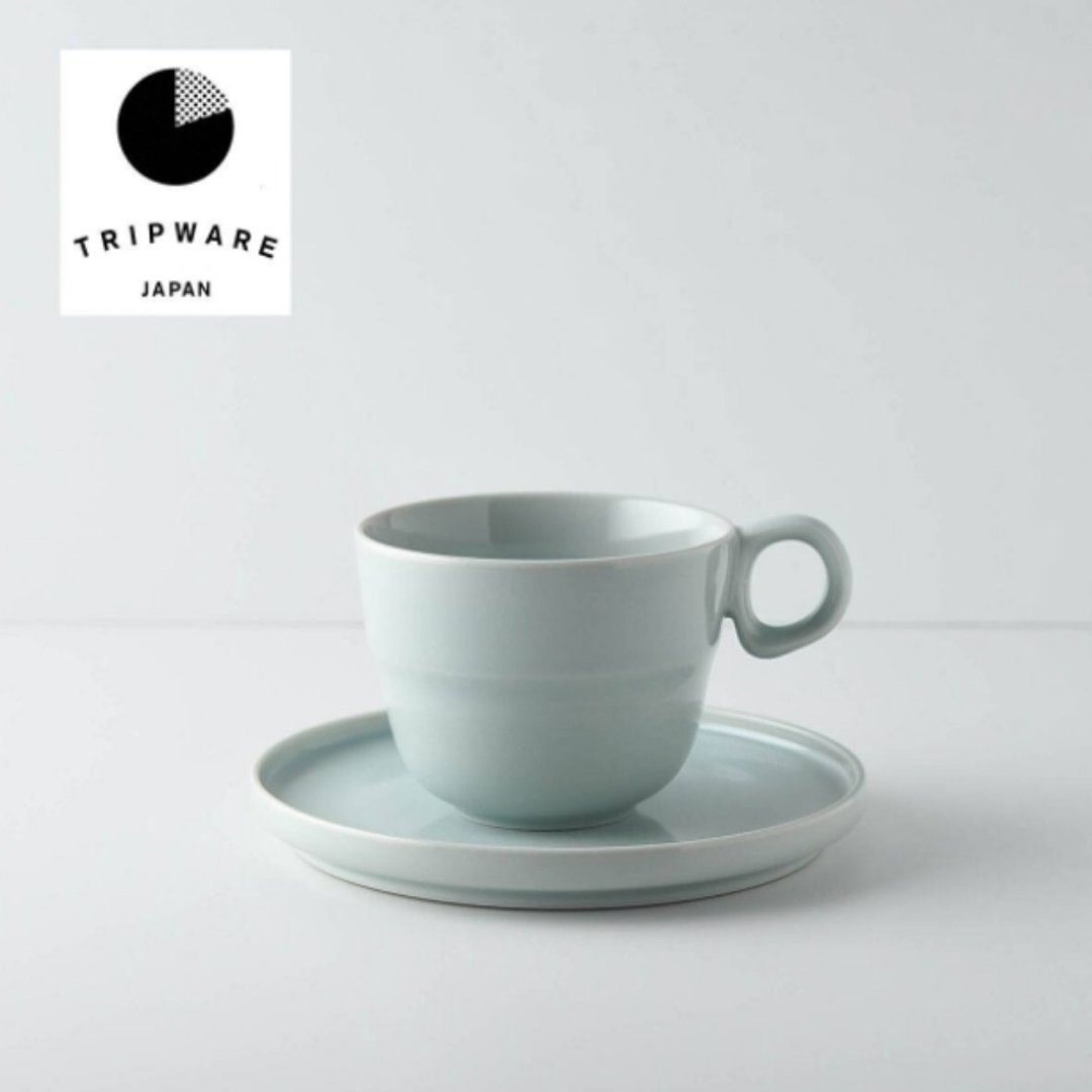 【Trip Ware Japan】杯碟组(200ml) 日本制 美浓烧 (水釉蓝) - 咖啡杯/马克杯 - 陶 
