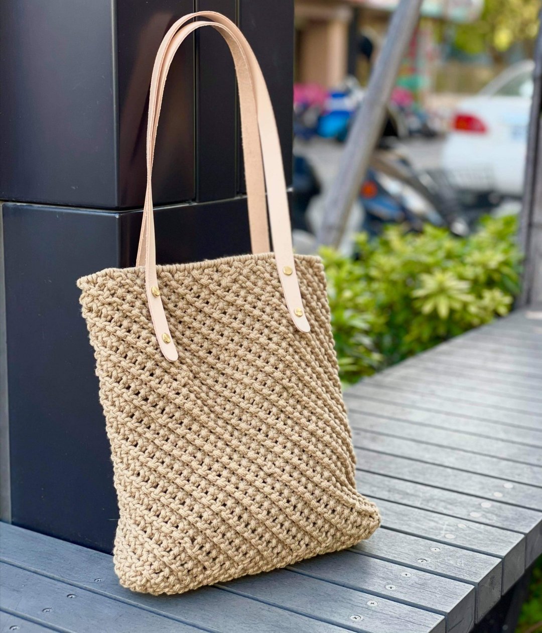 立体线条编织侧肩包【Macrame Bag】 - 侧背包/斜挎包 - 棉 