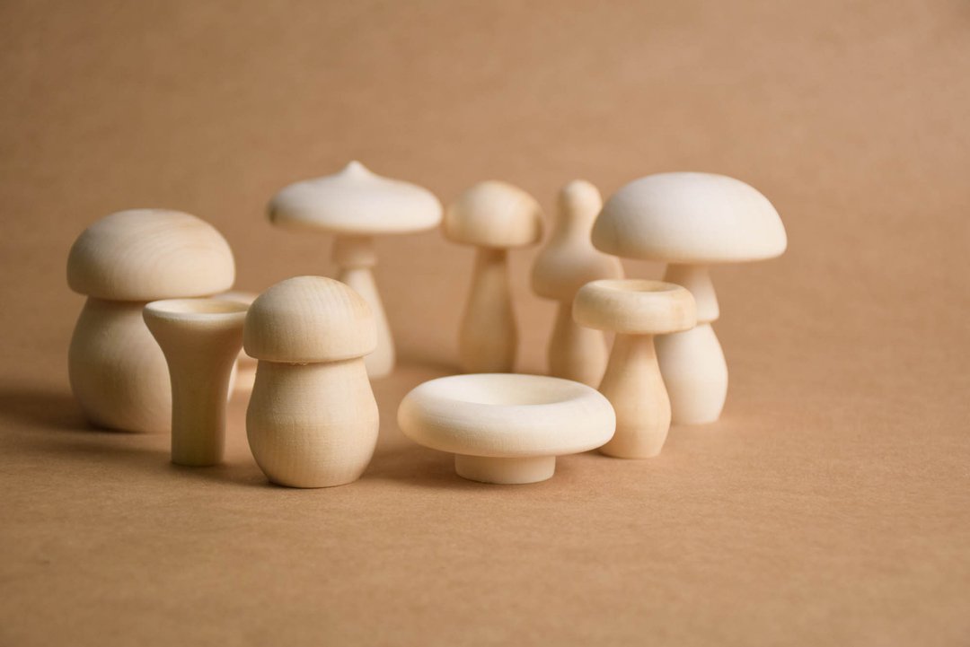 Wooden Mushroom Toy Set Unfinished - 玩具/玩偶 - 木头 卡其色