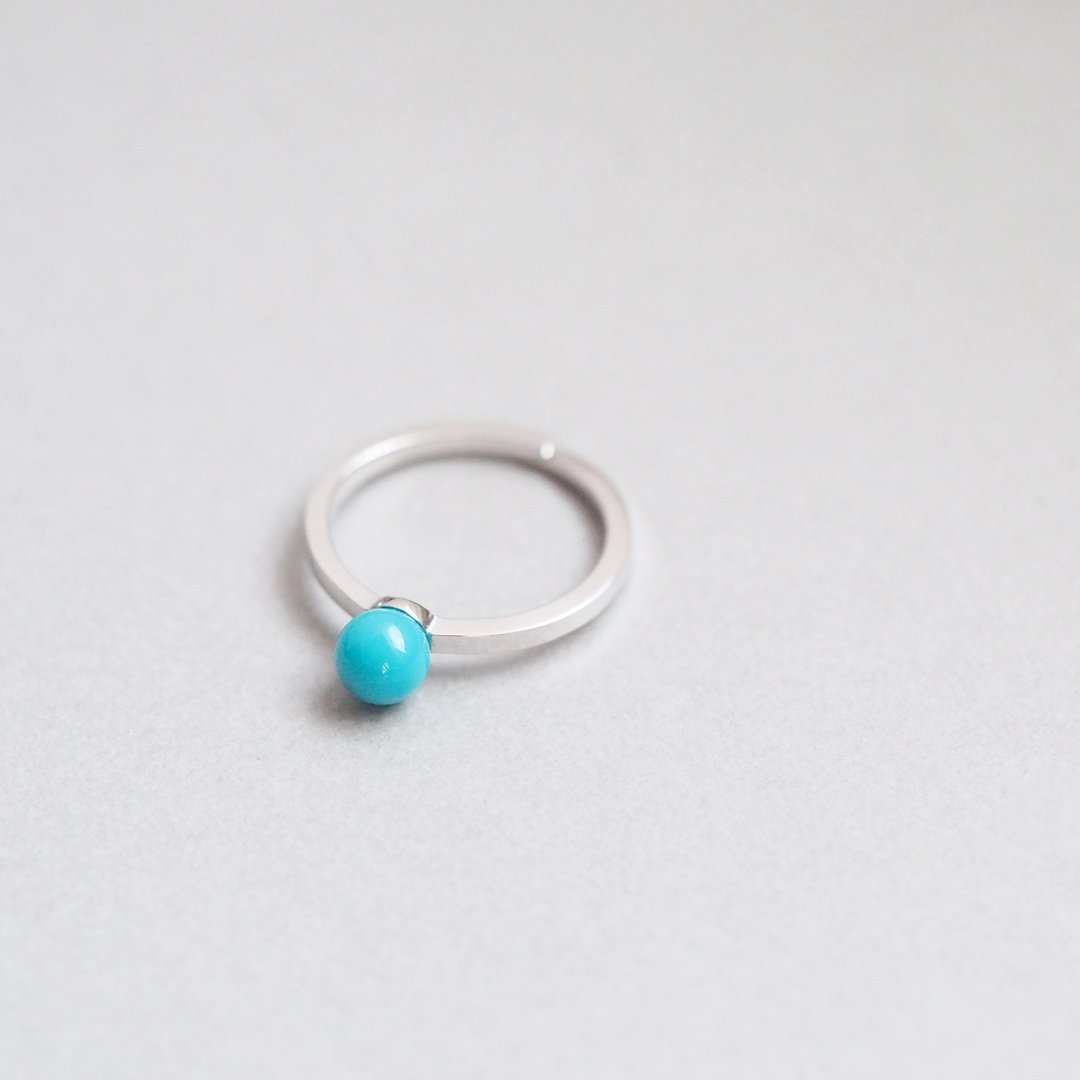 Adjustable size) Turquoise Pinky Ring Silver 925 - 戒指 - 其他金属 蓝色