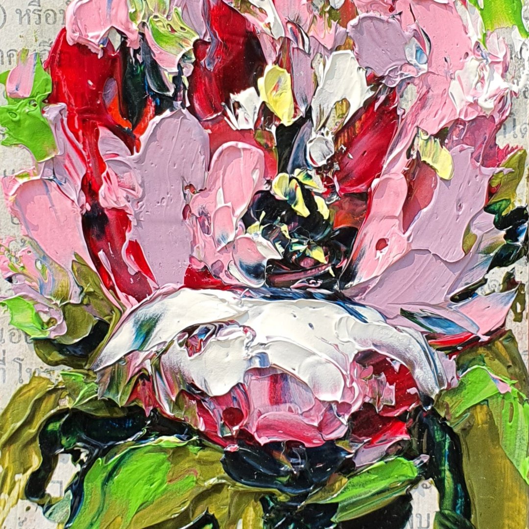 牡丹画花卉原创艺术花卉 ACEO 厚涂小油画艺术品玫瑰 - 海报/装饰画/版画 - 其他材质 多色
