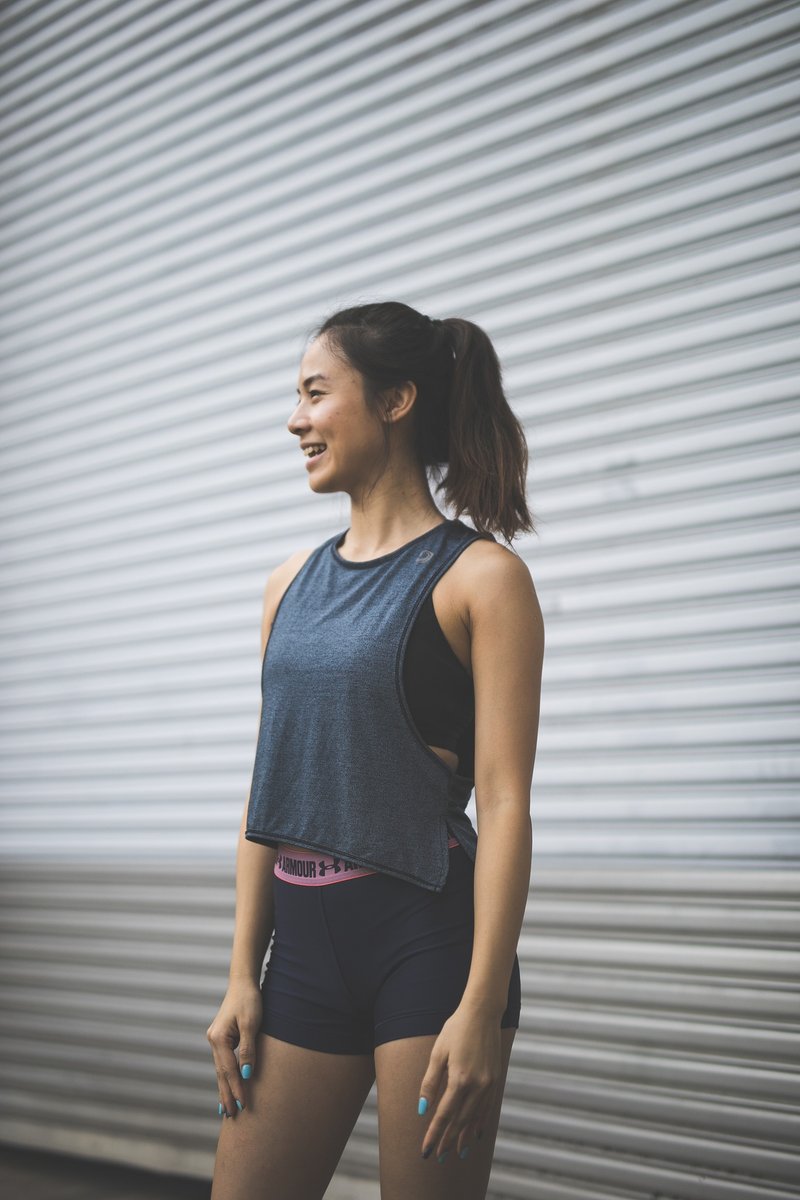 Asymmetrical Cropped Muscle Tank - Midnight Blue - 女装运动衣 - 其他材质 蓝色