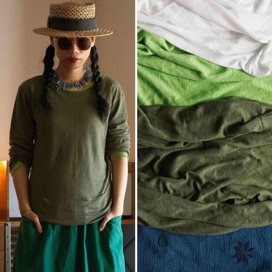 進口針織薄亞麻上衣 春夏透氣卷邊T恤 白色 橄欖綠和熒光綠 - 女装 T 恤 - 棉 绿色