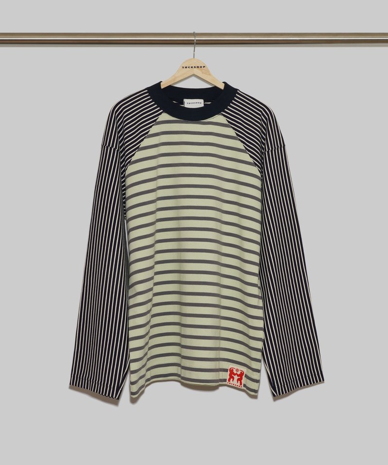 MULTICOLOR STRIPED LONG SLEEVE T-SHIRTS-MINT 多色条纹长袖T恤-薄荷绿 - 中性连帽卫衣/T 恤 - 棉．麻 多色