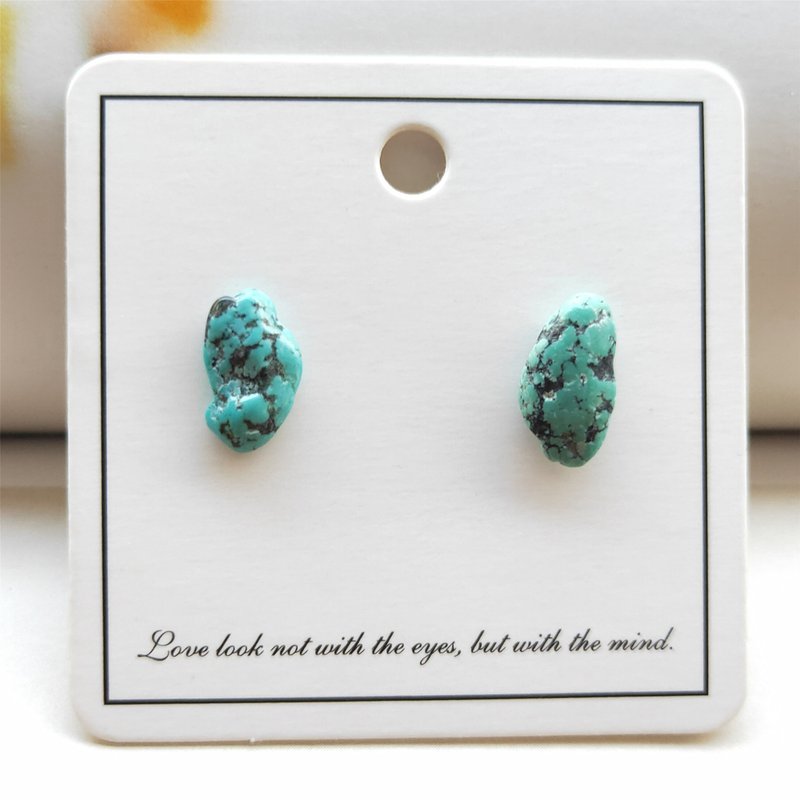 绿松石耳钉女小巧不规则天然石碎石不对称925银针手工饰品百搭 - 耳环/耳夹 - 其他材质 