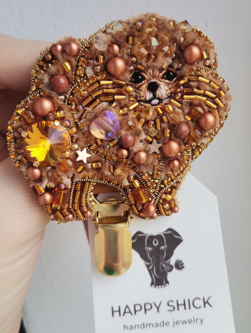 博美犬饰品、犬展胸针、宠物肖像胸针、爱狗人士礼物、博美犬别针 - 胸针 - 玻璃 橘色