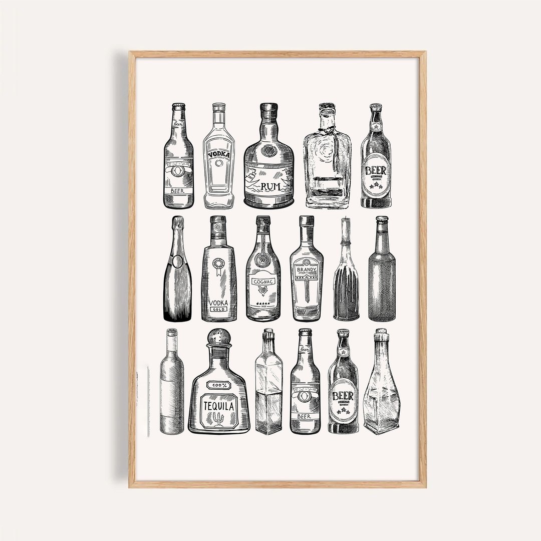 黑白插画 挂画 海报 / 经典酒藏 Vintage Bottles Collection - 海报/装饰画/版画 - 纸 