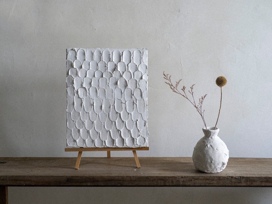 极简石膏画【杏仁瓦片】小 / 库存 / 纯手工 - 海报/装饰画/版画 - 水泥 白色