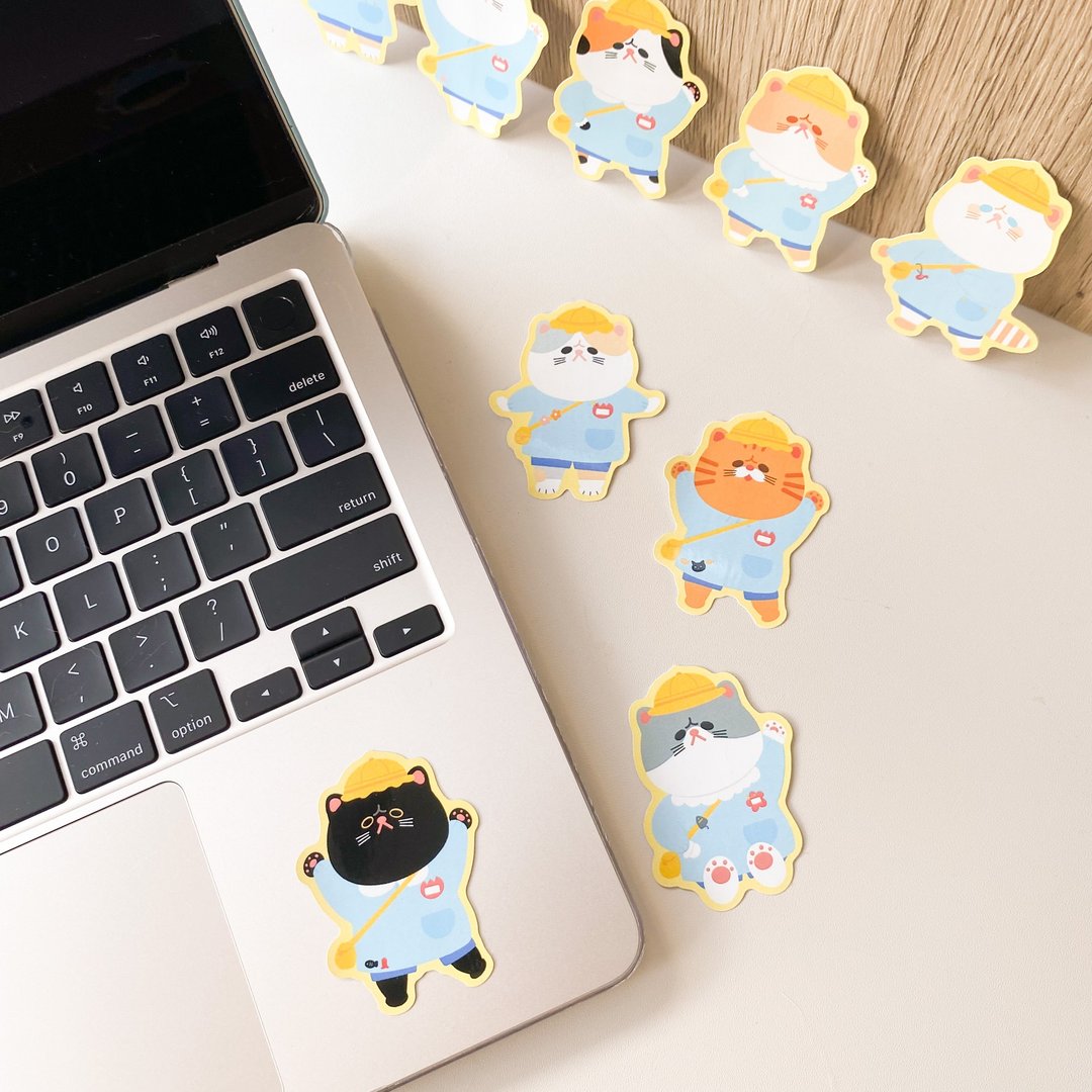 【Hajima Studio】幼稚园系列异短猫猫贴纸 手帐贴纸 - 贴纸 - 塑料 多色