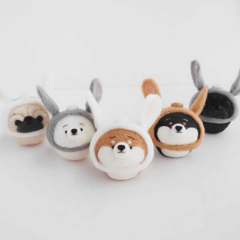 2023 Oriental Zodiac Sign (Rabbit)  Mayu Shiba Inu and Pug as Rabbit - 摆饰 - 羊毛 白色