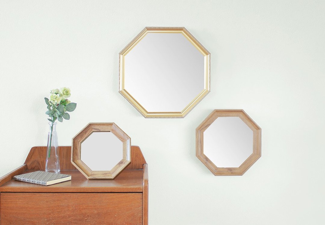 八角镜 Prologue Octagon Stand and Wall Mirror S size - 彩妆刷具/镜子/梳子 - 塑料 金色