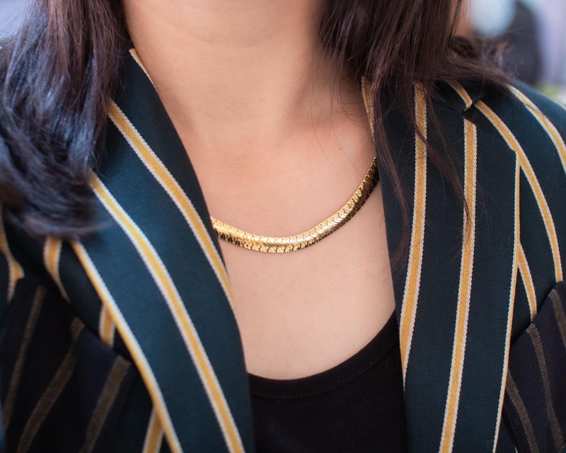 美国Napier品牌 特殊编织纹 镀金扁蛇链 短项链 - 项链 - 其他金属 金色